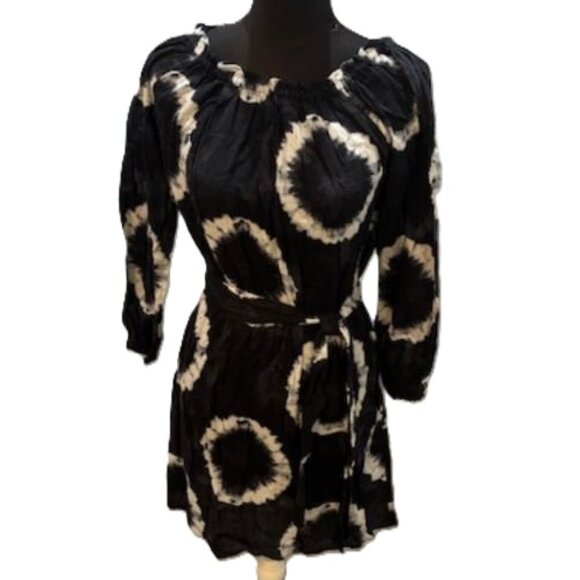 MICHAEL KORS Navy/White On/Off Shoulder Cotton Tie Dye Dress w/Belt  NWT $140 - Picture 9 of 12